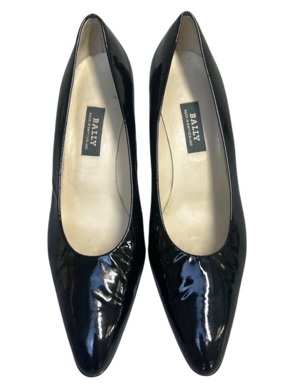 Bally Black Patent Leather Pumps Pointed Toe Sz 7E  Wide Switzerland Office Heel - Picture 8 of 13